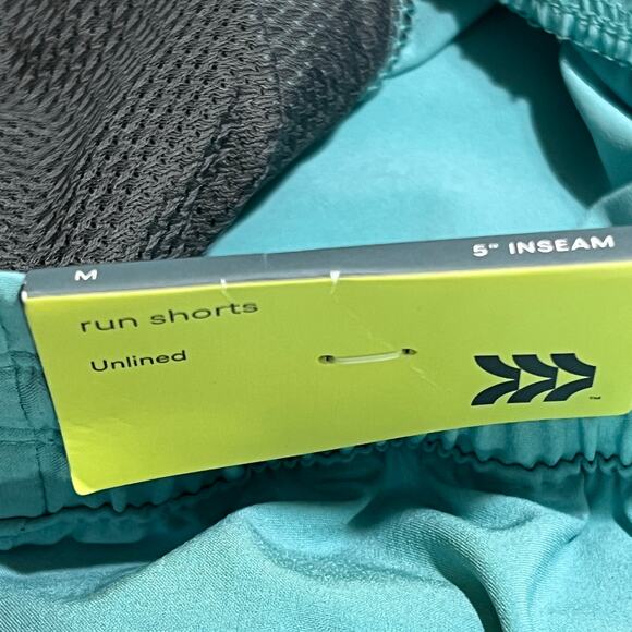 NWT All In Motion Run Shorts Medium Teal Blue Unlined 5” Inseam Athletic - Picture 5 of 5